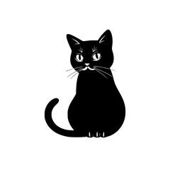 A captivating silhouette of a black cat sitting gracefully. This elegant feline artwork is perfect for pet lovers and design enthusiasts. Download this striking image today!