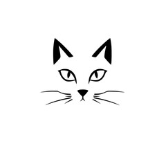 Elegant Cat Face: Minimalist Black and White Pet Vector Graphic