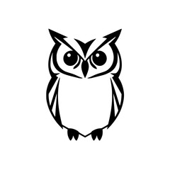 Geometric Owl: Black and White Bird Vector Illustration, Wildlife Symbol, Minimalist Design