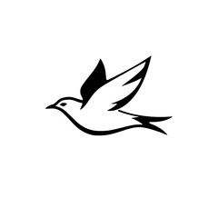 Elegant Bird in Flight: A Symbol of Peace and Freedom.  Simple, black and white vector graphic design, perfect for logo or illustration.