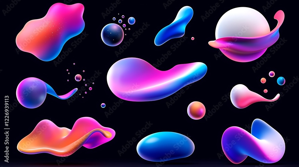 Sticker Vibrant Abstract Fluid Shapes On Dark Background