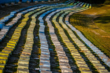 Colorful Concrete Seating Rows in an Outdoor Amphitheater at Moheskhali Upazila, Cox's Bazar, Bangladesh