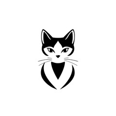 Elegant Black and White Cat Vector Graphic: Minimalist Pet Design