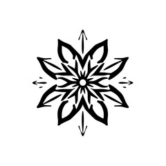 Geometric Flower Mandala: Black and White Symmetrical Floral Design.  Perfect for modern, elegant, and stylish projects.  High-resolution vector graphic.