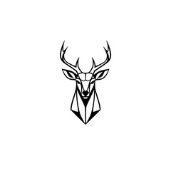 Geometric Deer Head: Minimalist Animal Logo Design.  Perfect for branding, nature-inspired projects, and modern aesthetics.  Clean lines and abstract style.