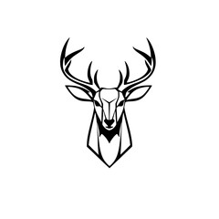 Geometric Deer Head: Majestic Wildlife Vector Art. Minimalist Black and White Design, perfect for logos, prints, and home decor.  Elegant and symbolic animal illustration.
