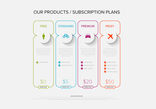 Subscription Plan Options Free, Standard, Premium, and Profi with Pricing Details