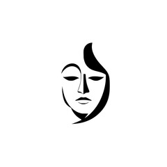 Serene Minimalist Woman Face Line Art: Elegant Black and White Portrait Illustration