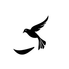 Elegant Black Bird Silhouette: A Symbol of Peace and Freedom.  Perfect for minimalist art, spiritual designs, and religious imagery.  High-quality vector graphic.