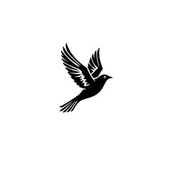 Majestic Bird in Flight: A Black and White Silhouette of Peace and Freedom. This elegant vector graphic is perfect for logo design, symbolizing hope and new beginnings.