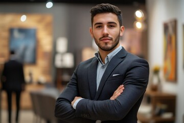 Fototapeta premium Confident Young Businessman in Modern Office Setting