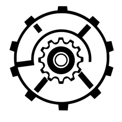 Abstract Gear Mechanism: Industrial Technology Design.  Geometric pattern, circular shape, engineering symbol, digital art, innovation, and tech icon.