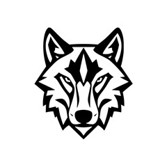 Majestic Wolf Head: Black and White Vector Graphic, Wildlife Nature, Canine Portrait, Animal Design, Wild Beast, Forest Predator