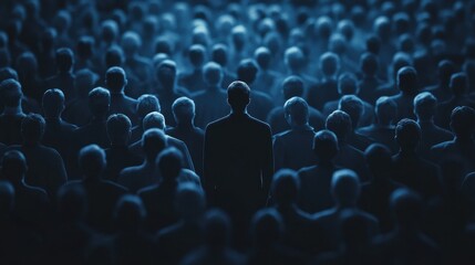 Obraz premium Colorful silhouette pf person standing in monochrome crowd of different people,surreal unique and different concept,loneliness in society,shadow,freedom,Love,be yourself,Stand out from the crowd.