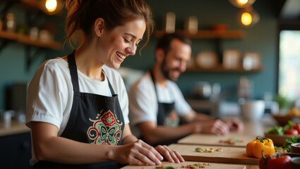 Fototapeta premium Woman is cutting vegetables on cutting board in kitchen