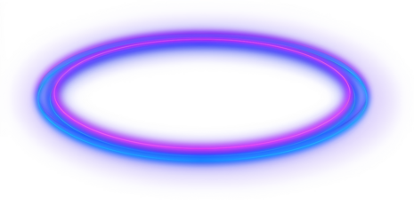 Double gradient neon oval frame glowing with blue and purple light isolated on transparent background for energy, modern, science design
