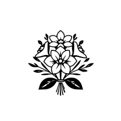 Elegant Black and White Floral Bouquet: Line Art Design, Botanical Illustration, Vintage Wedding Decor