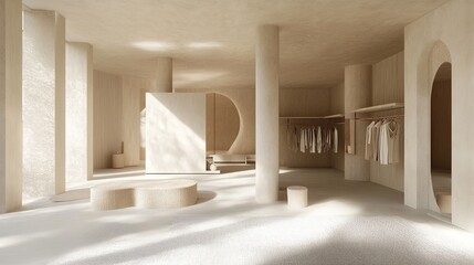 A minimalist clothing boutique with curated racks and neutral decor. picture