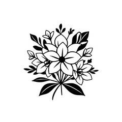 Elegant Black and White Floral Bouquet: Line Art Print, Botanical Illustration, Simple Flower Design, Vintage Bloom, Nature Graphic