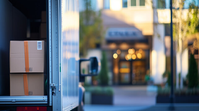 people, urgency, recovery, hospital, condition, Delivery truck parked in front of a large store, symbolizing efficient logistics and seamless supply chain operations in modern commerce.