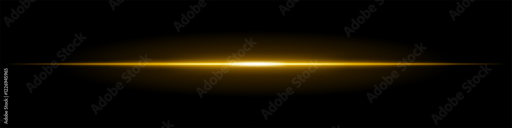 Wall mural horizontal light flare on a black background. glowing yellow beam with soft gradient effect, futuris