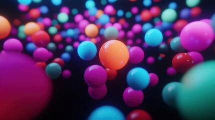 A glowing data network visualized as interconnected neon spheres floating in a dark void, symbolizing high-speed communication and technology