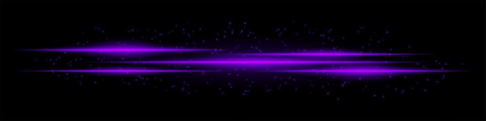 Realistic purple light streaks with glowing particles on a black background. Futuristic energy beams, digital effect, neon glow, sci-fi motion blur.