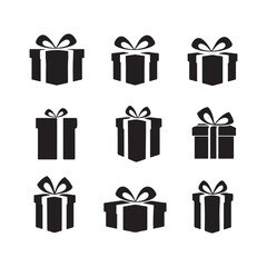 Set of Black and White Gift Box Icons