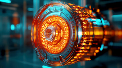 Futuristic power generator with glowing orange details and design.