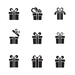 Set of Black and White Gift Box Icons