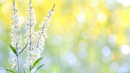 Obraz premium White flowers, spring bloom, garden bokeh, nature background, website design