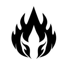 Fiery Abstract Logo: Black and White Flame Design. Perfect for branding, tattoos, and more.  A symbol of passion, power, and intensity.