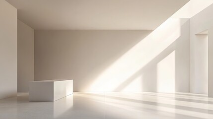 A minimalist photography studio with a white backdrop and a single spotlight. picture