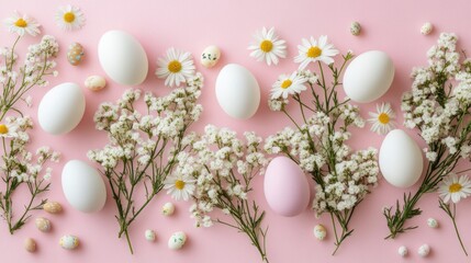 Fototapeta premium Serene Pastel Colored Background with Soft Flowers and Easter Themed Icons