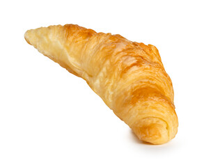 Side view of single brown or golden croissant isolated on white background with clipping path