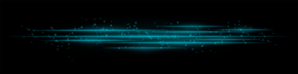 Realistic blue light streaks with glowing particles on a black background. Futuristic energy beams, motion blur, neon glow, sci-fi speed effect.