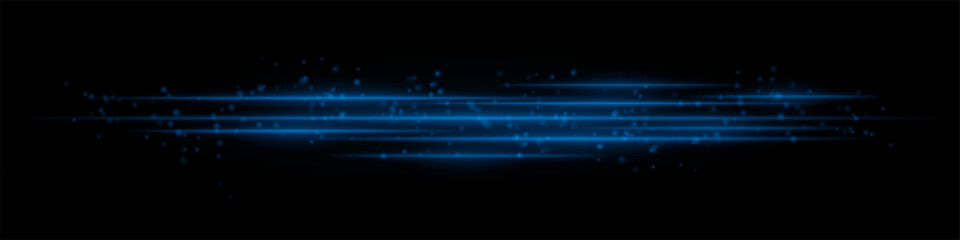 Realistic blue light streaks with glowing particles on a black background. Futuristic energy beams, motion blur, neon glow, sci-fi speed effect.