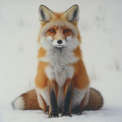 Majestic red fox sitting in snow-covered landscape