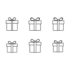 Set of Black and White Gift Box Icons