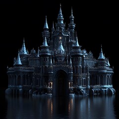 Obraz premium Beautiful and magnificent 3D cartoon palace, on a black background, generative AI