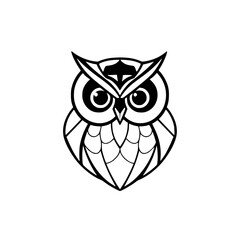 Geometric Owl: Black and White Bird Vector Illustration. Perfect for logo, graphic design, and wildlife art projects.
