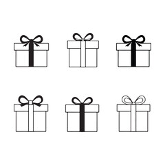 Set of Black and White Gift Box Icons