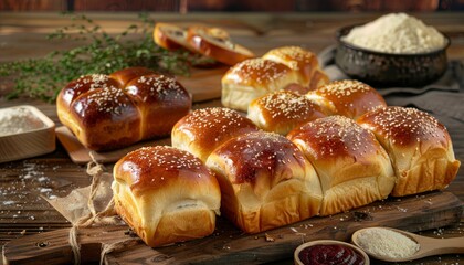 Assortimento di pane italiano cotto su tavolo rustico