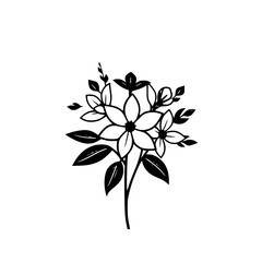 Elegant Black and White Floral Bouquet Illustration. Simple Botanical Line Art Design. Perfect for Nature Lovers and Minimalist Decor.