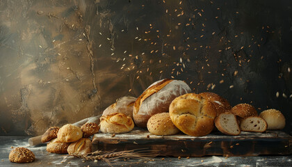 Assortimento di pane italiano su tavolo rustico