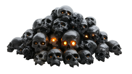 Skull Pile With Glowing Eyes Presenting an Eerie Atmosphere in a Dark and Mysterious Setting