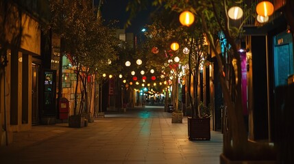 Obraz premium Night street, lantern lights, shops, city, calm, evening, pedestrian, Asia, travel, tourism