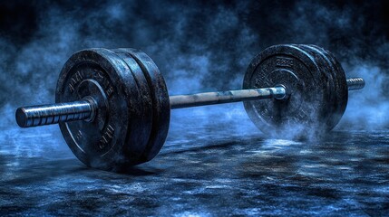 Smoggy gym floor barbell weightlifting