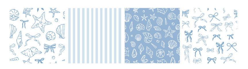 Hand drawn whimsical marine seamless patterns collection