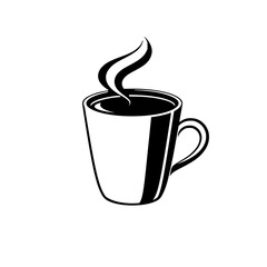 Aromatic Coffee Mug: A Simple Black and White Illustration of a Steaming Cup of Coffee. Perfect for Cafe Menus, Coffee Shops, and Coffee Lovers.
